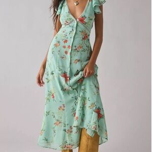 Urban Outfitters Floral Green Midi Dress